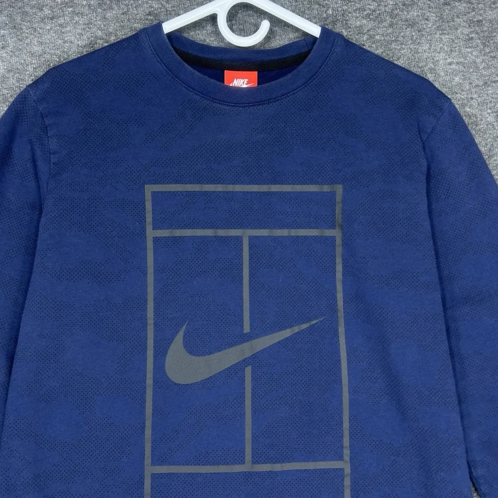 Nike Court Sweatshirt Mens‎ M Blue Fleece Crewneck Pullover Tennis 715242